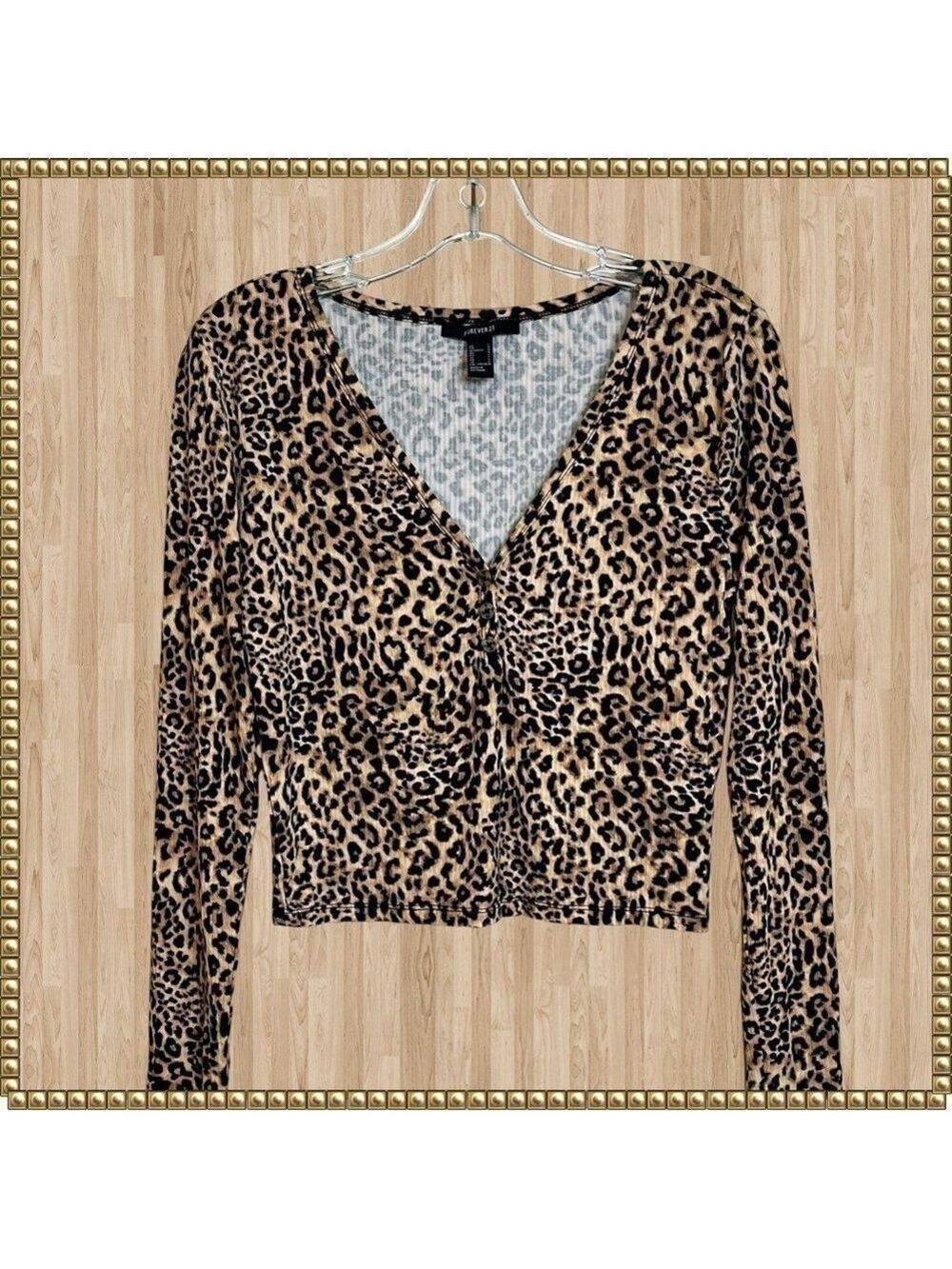 Forever 21 Leopard Print Long Sleeve Top Large